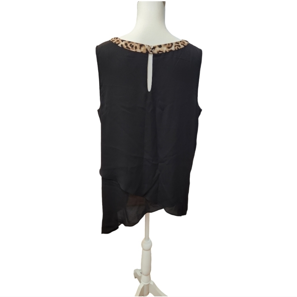 Cato Est. 1946 Black Animal Leopard Print Sleeveless Asymmetrical Blouse X-large - Picture 6 of 11